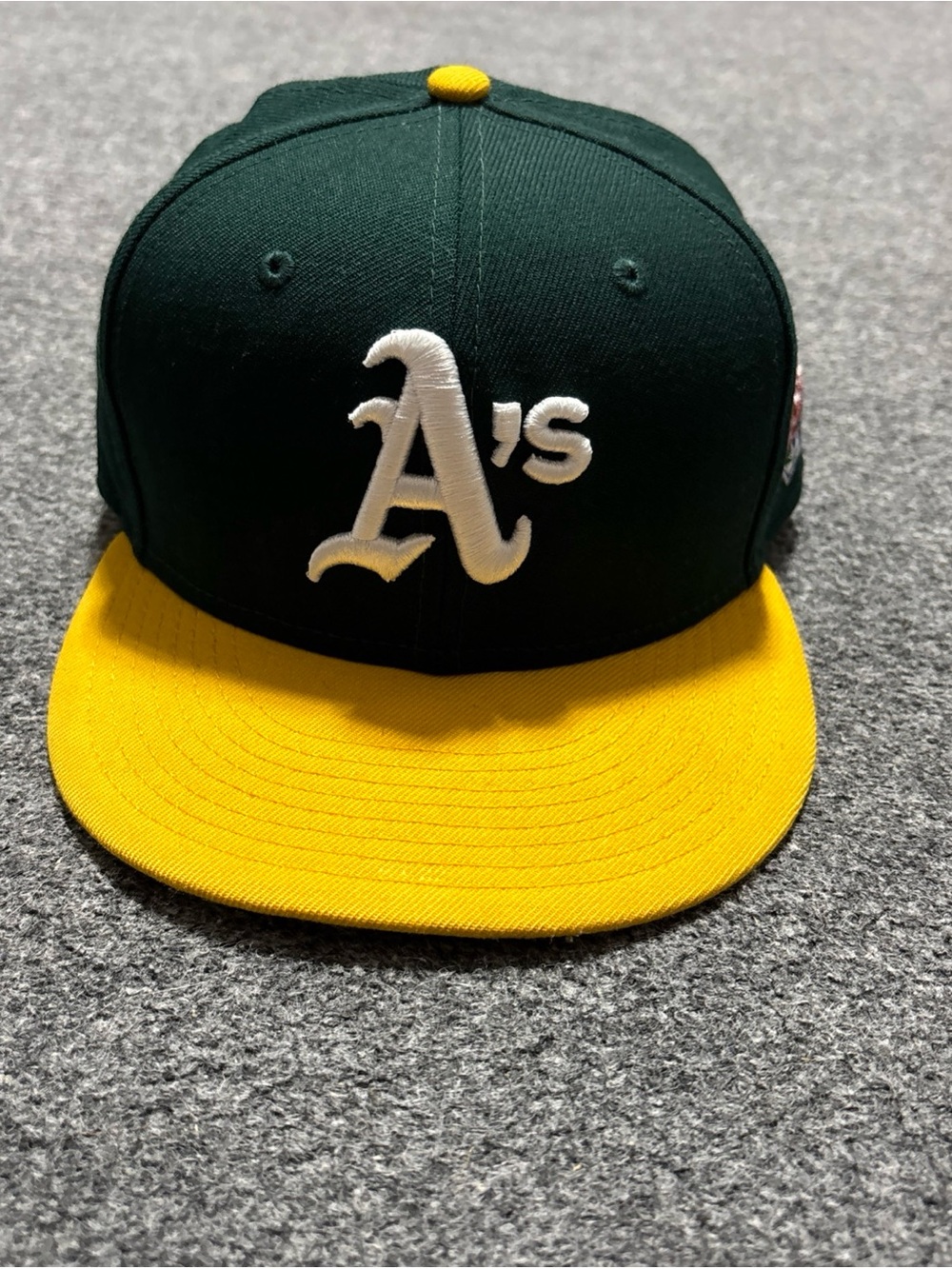 New Era 7 1/8 Athletics World Series Patch Hat Two Tone Green Yellow Gray UV